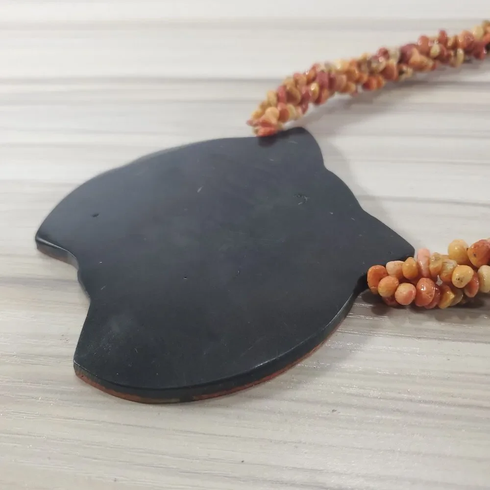 Vintage Lee Sands Inlaid Lion Pendant Statement Necklace Coral Orange 9" 22" - Picture 8 of 12